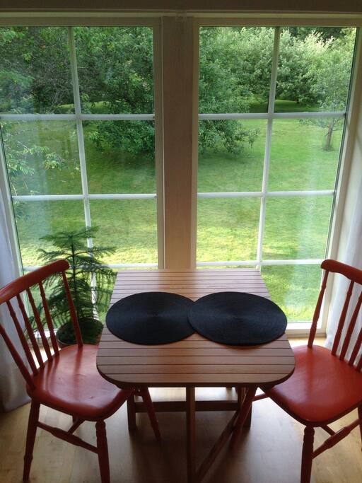 Enjoy breakfast with a wonderful apple orchard view