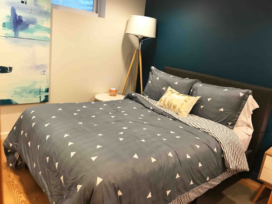 Comfy full-sized bed.