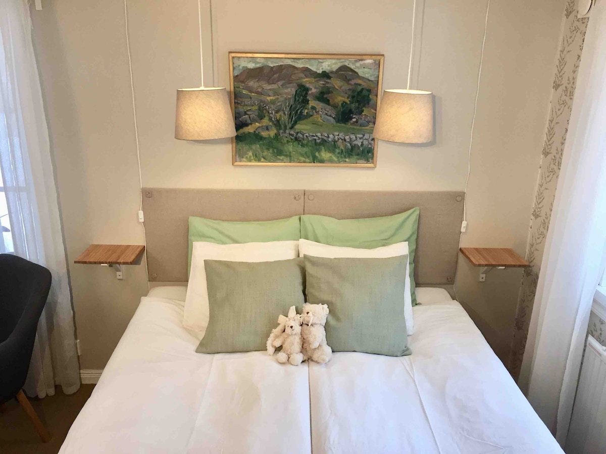 manželská posteľ 160x210 s dvoma vankúšmi a umývadlom na osobu. Samostatné dvojité nordiky 150X200