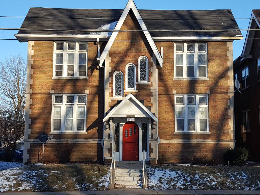 This is the outside, your apartment is in the top right!