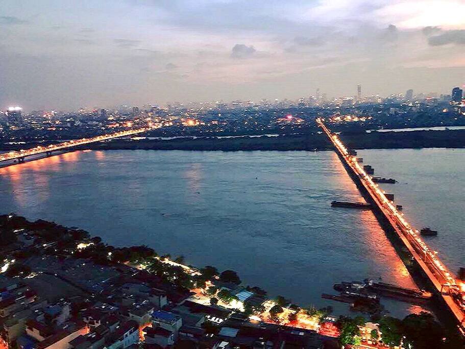 the Red river by night from the living room