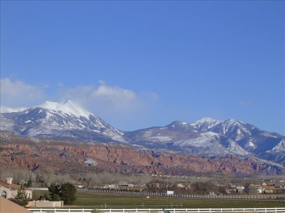 The view to the east is the beautiful La Sal Mountain Range