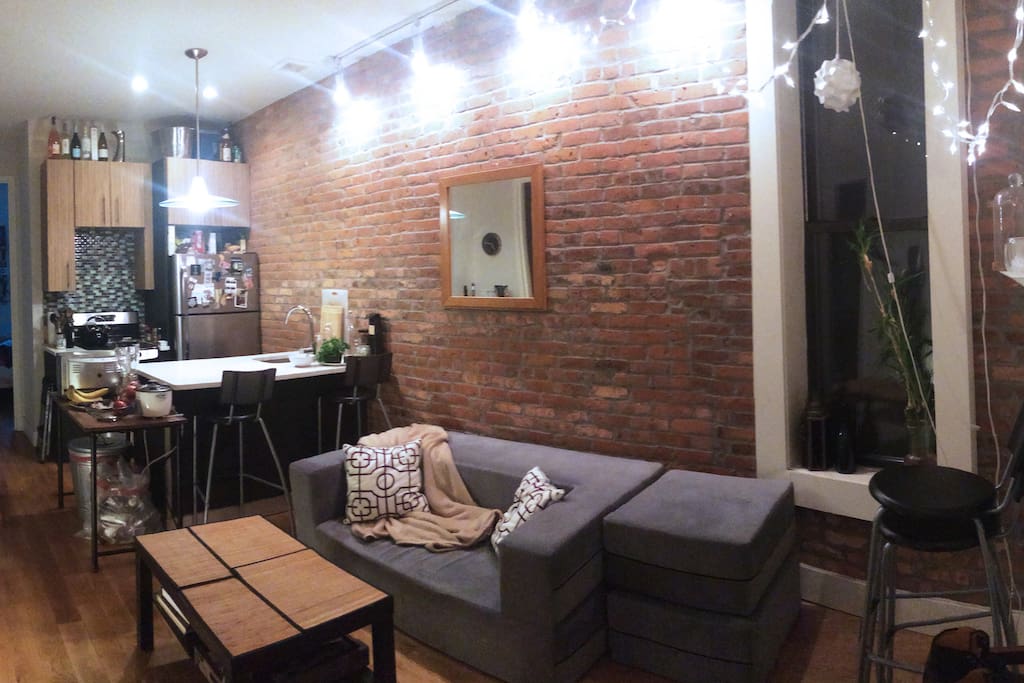 Open kitchen and shared living room area.