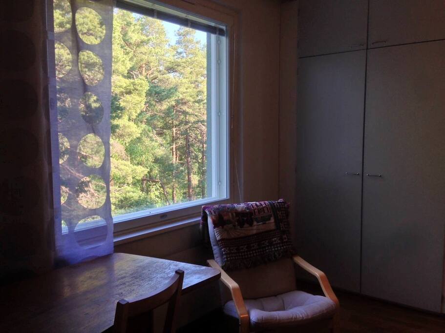The room and the view to the forest