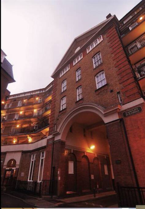 A picture from outside. Tesco (grocery store) is 1 minute walk away. Two tube stations are 5 mins walk away.