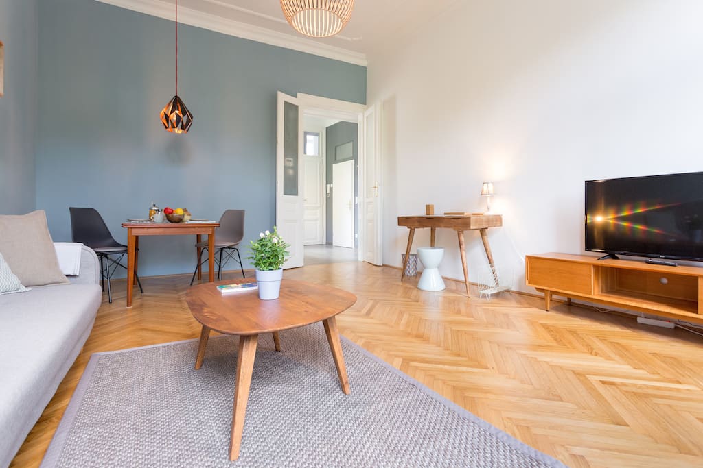 Furniture out of plain wood such as French Oak.