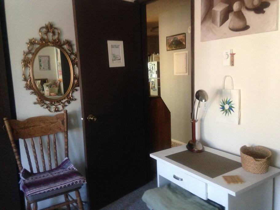 Another view of your bedroom, looking out into the hallway.