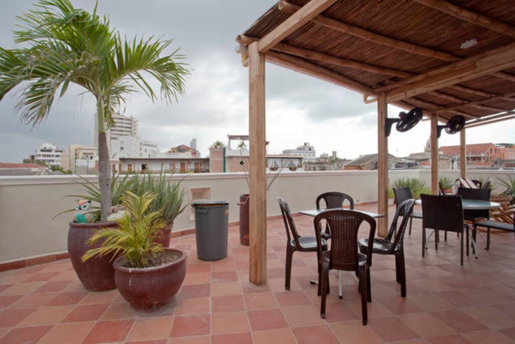Rooftop terrace - a great place to relax, eat, drink, enjoy the sun and meet other guests.