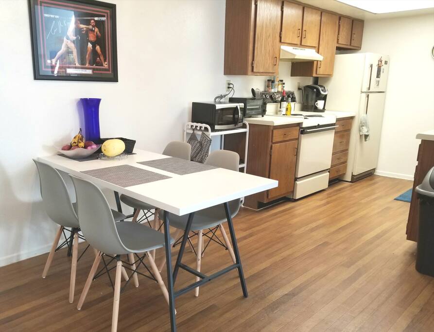 kitchen and dining area. 6 chairs will be available.
