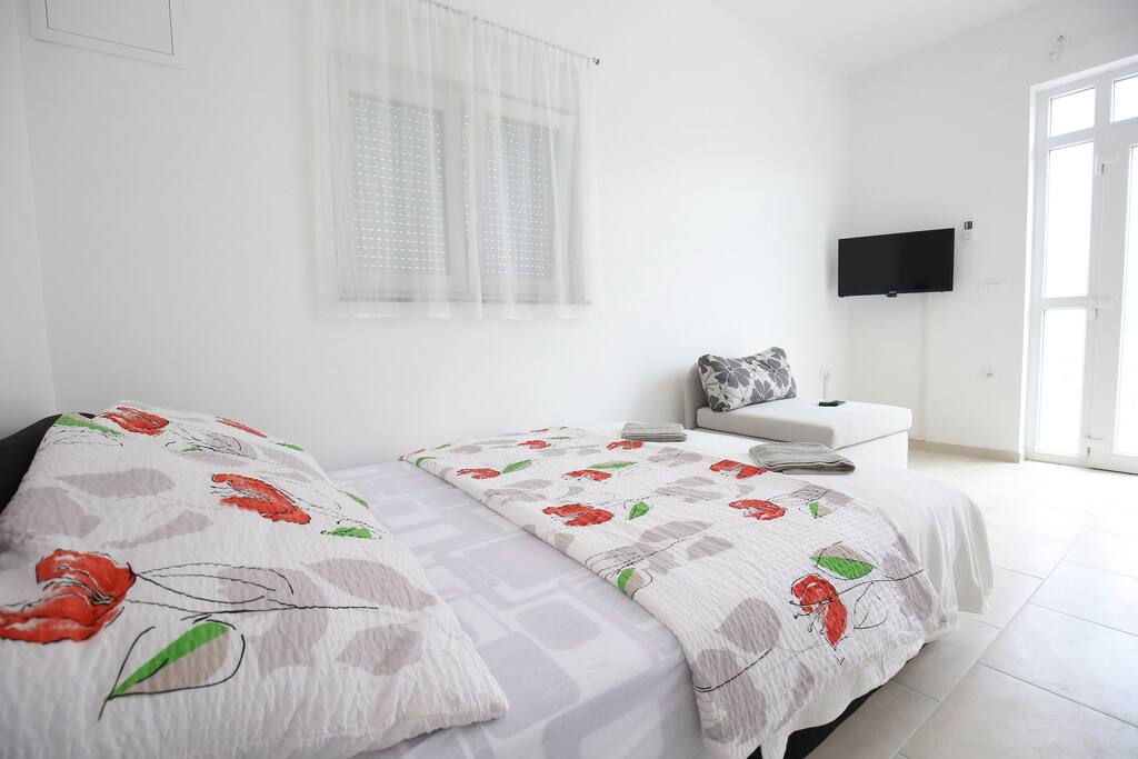 Double Bed and Flat Screen TV