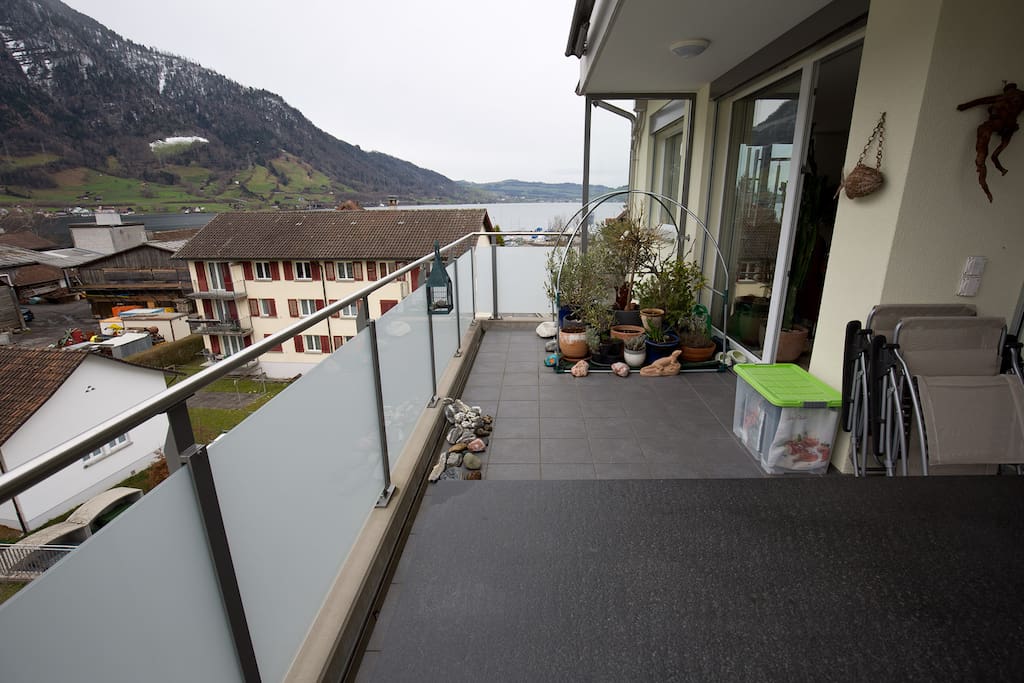 Balcony with seaside to lake of Zug