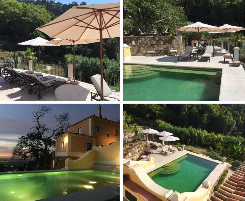 Pool with fountain and under-water sound system