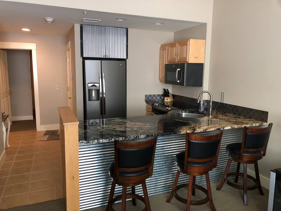 View of kitchen from living room.