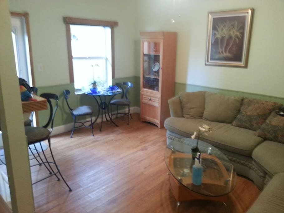 Wood floors and trim -large couch