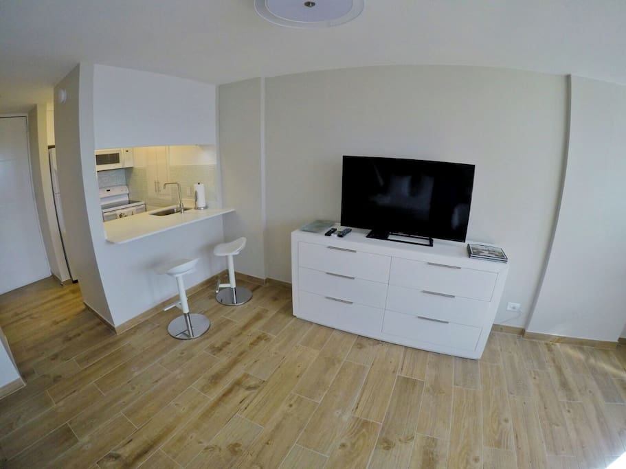 50" TV includes local cable and Netflix at a push of a button.