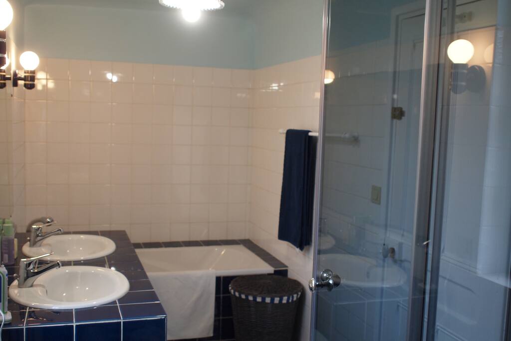 salle de bains avec baignoire douche et WC