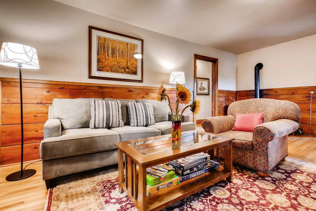 Living room with wood stove