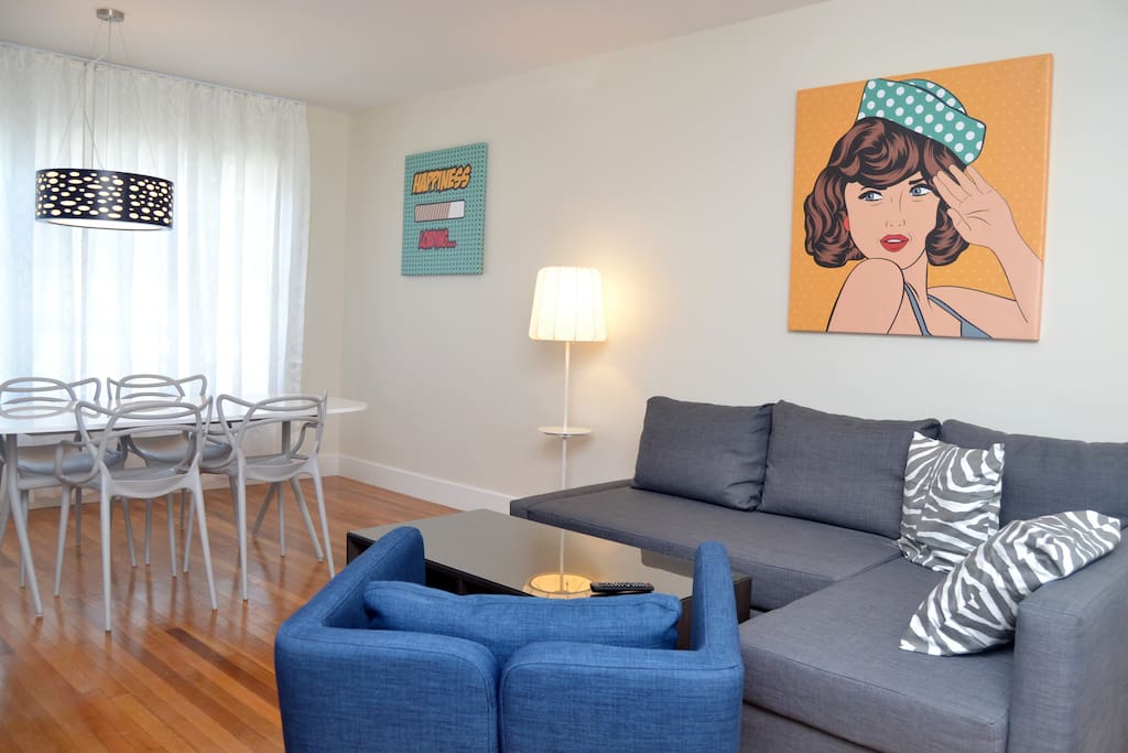 Spacious living, dining area