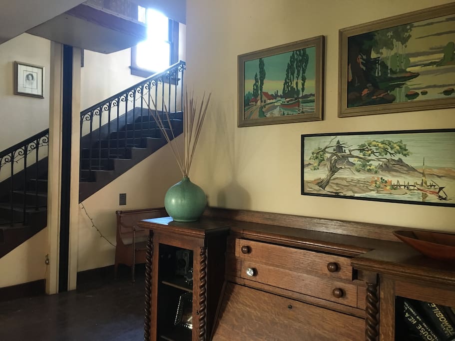Foyer leading to upstairs apartments. The elevator you see is the original one that Zane Grey installed in the 20's