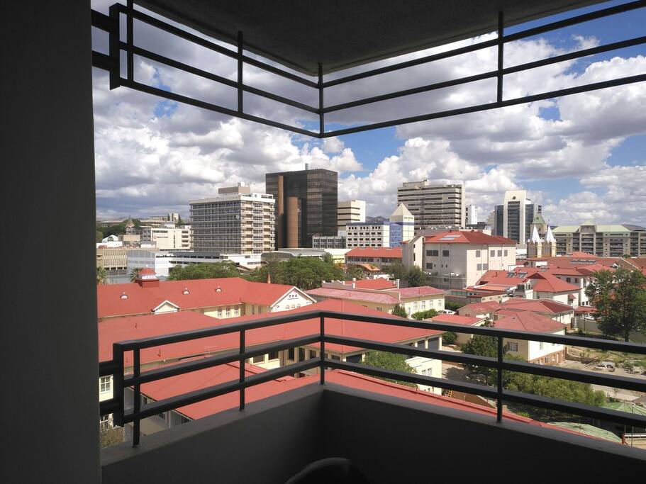 View from the balcony with the Roman Catholic Hospital (red roof), Namdeb Centre( black building), amongst others in walking distance.