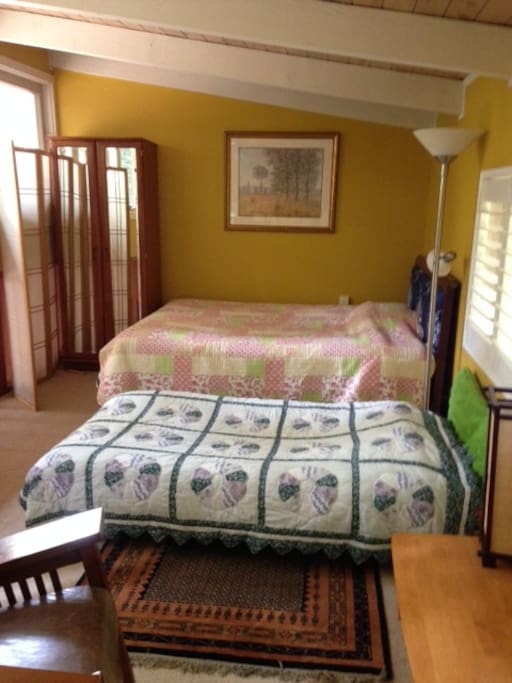 Upon request, single sized futon bed is available