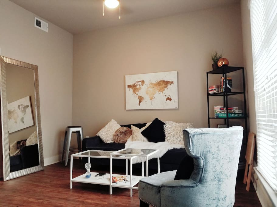 The couch folds into a bed that serves as a second twin sized bed that sleeps one adult.