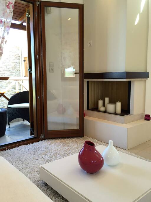the living room, the interior fireplace