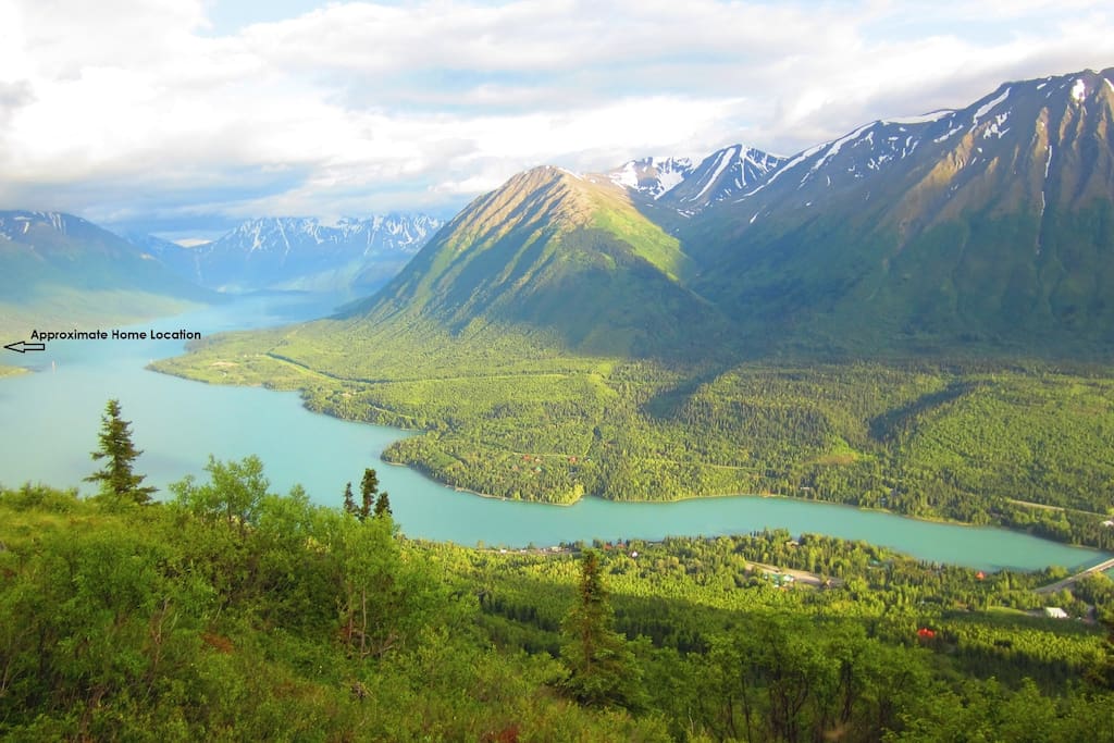The arrow indicates the approximate location of the Kenai Lake Shores apartment on gorgeous Kenai Lake.