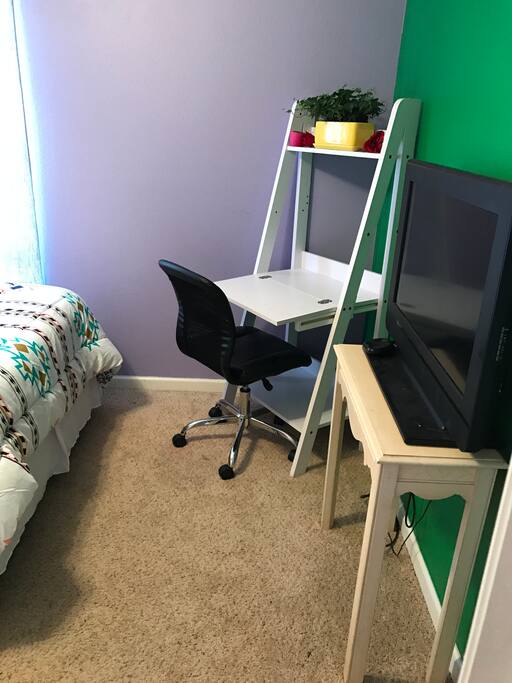 Work space and T.V. with Roku set up