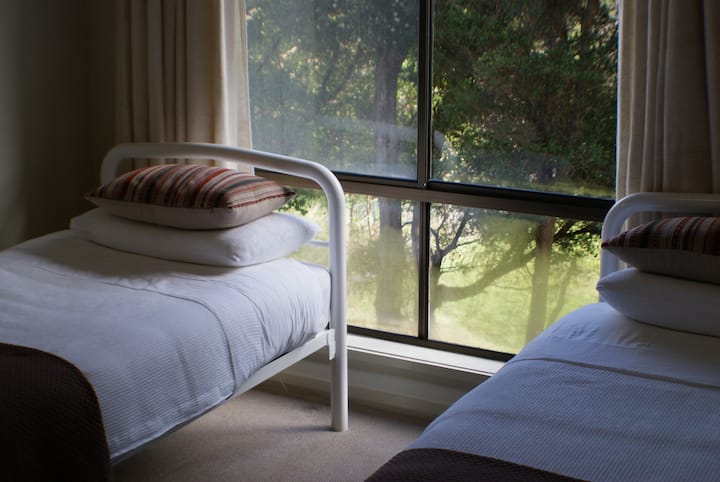 Ერთადგილიანი საწოლები უკანა საძინებელში, კომფორტული და მზიანი