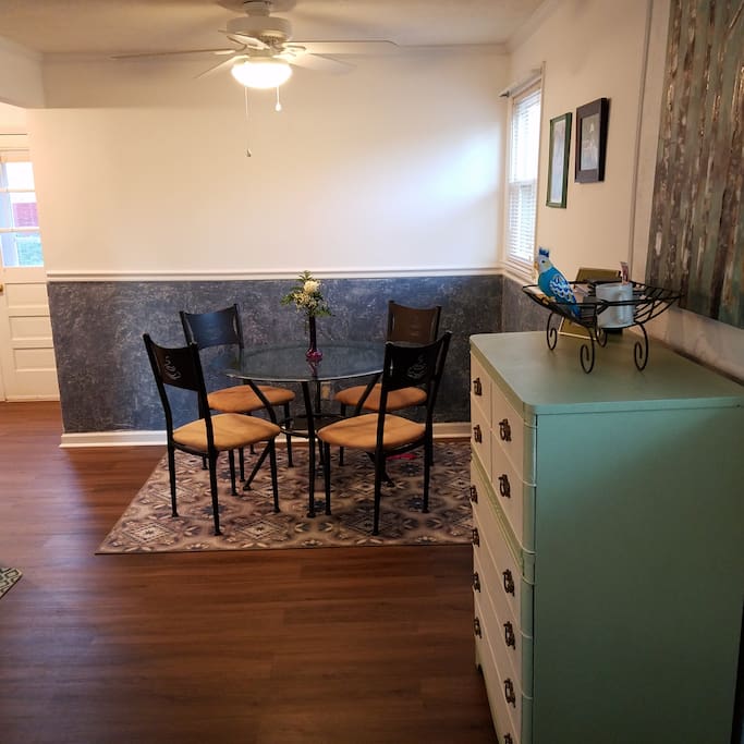 This is the view from the front door, dining area straight ahead, living room to the left.