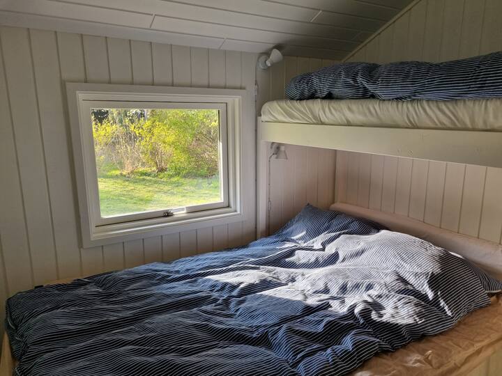 Habitación con una cama de 47 pulgadas (120 cm) y una litera superior (sin barandilla)