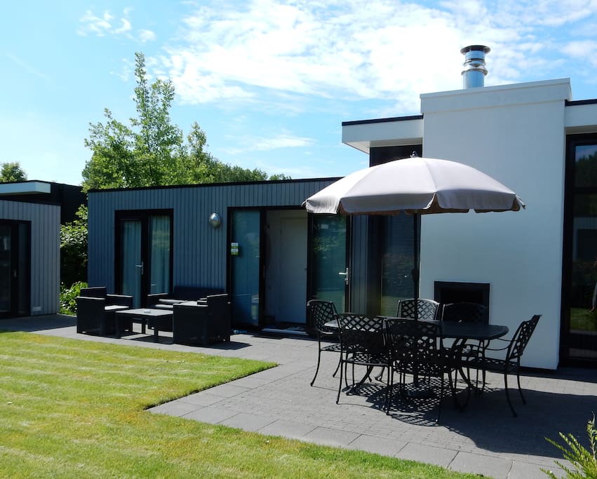 big terrace with fireplace