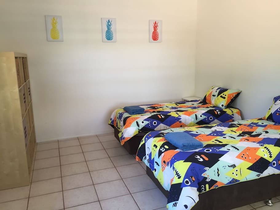 Kids bedroom with 3 x single beds. Foldabed and/or extra mattress can be added