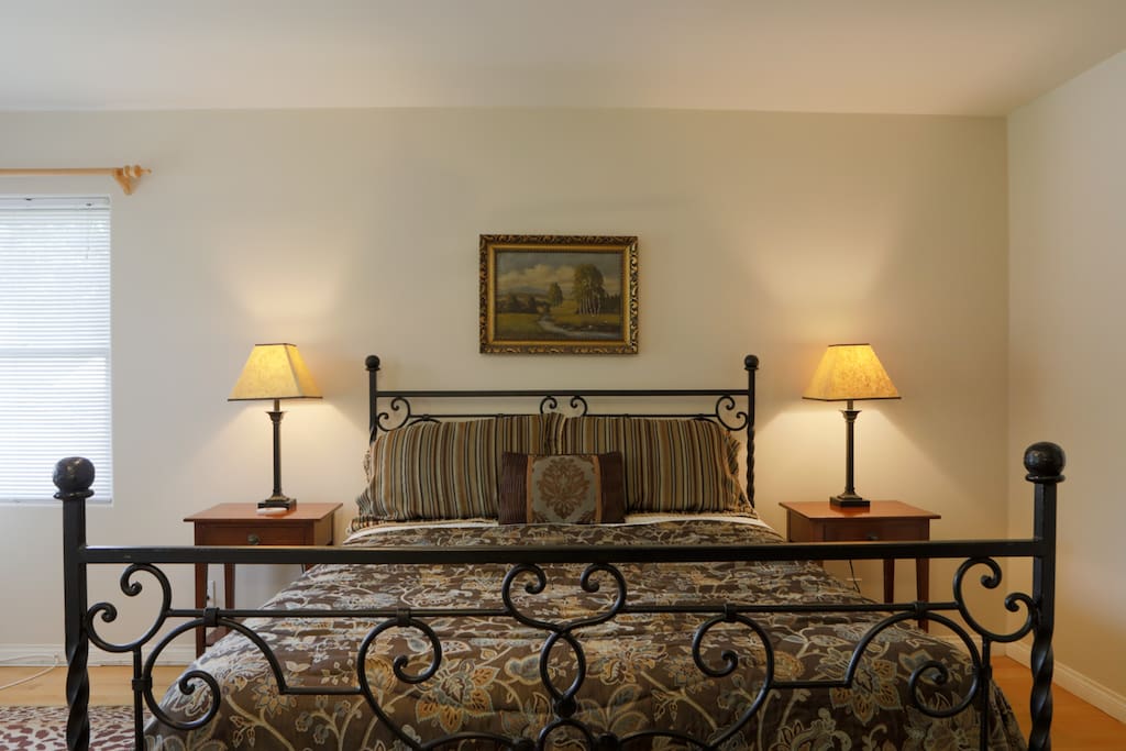 Tapestry comforter, shams and bedskirt.