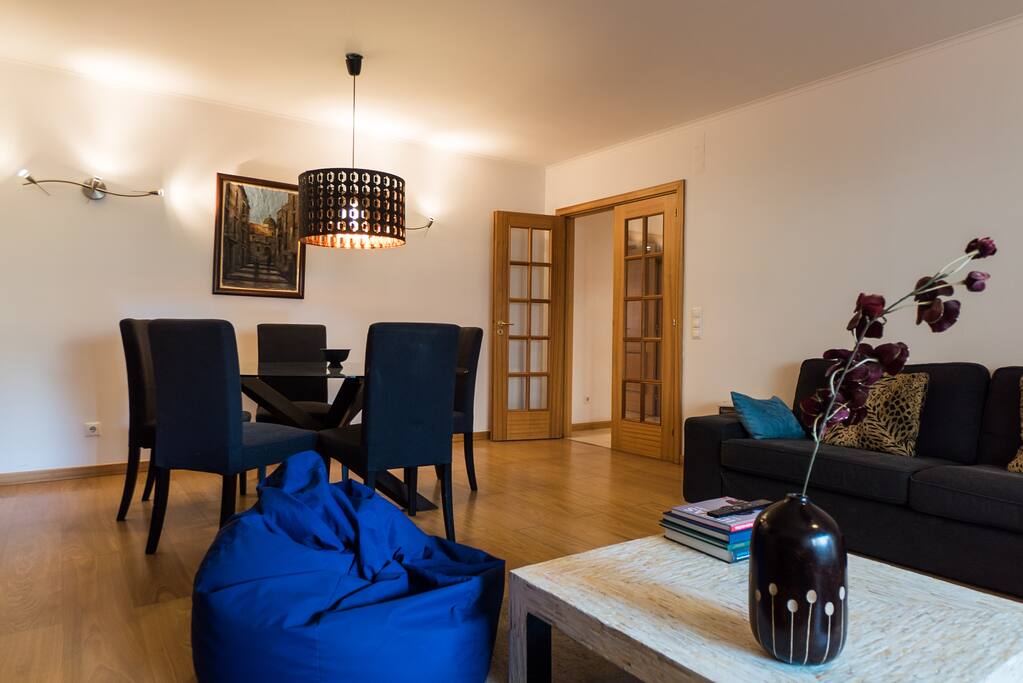 Cozy living room with dining table