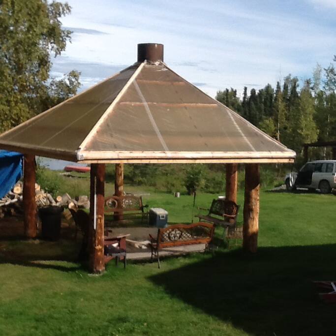 Gazebo to sit by fire and tell fish stories.