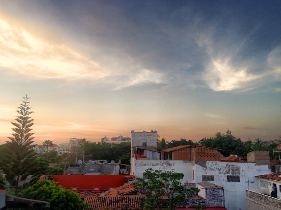 The view to the north from the terrace upstairs at sunset.