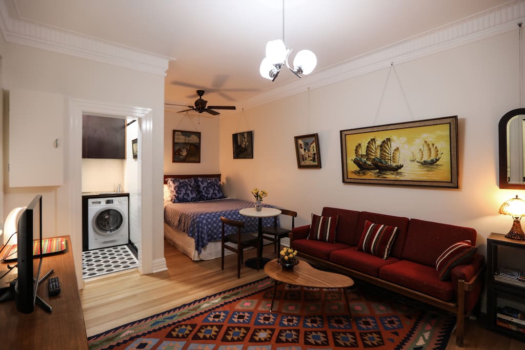 Private and quiet with year round comfort. The original 1930's light fixture is a beauty.
