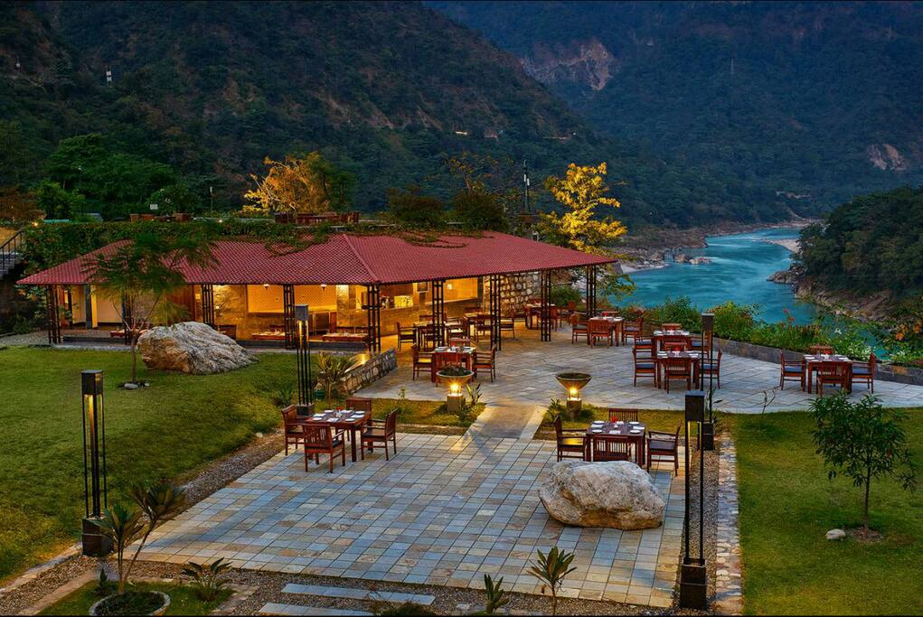 Lovely landscapes and outdoor restaurant.