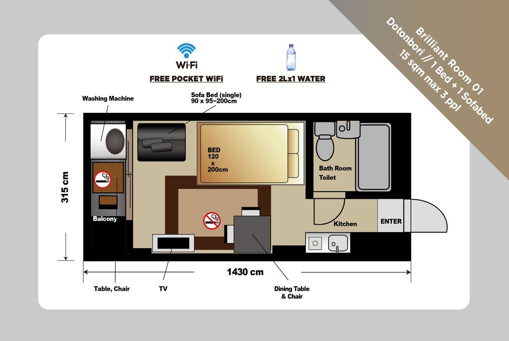 Brilliant Room 01 in Dotonbori debut for 1-3people very conveniently located // we can provide you by the original video from Nippombashi station and Nagahoribashi station how to go to the apartment. access is super easy. // 5min on your foot to Dotonbori, 8min to Kuromon Market.