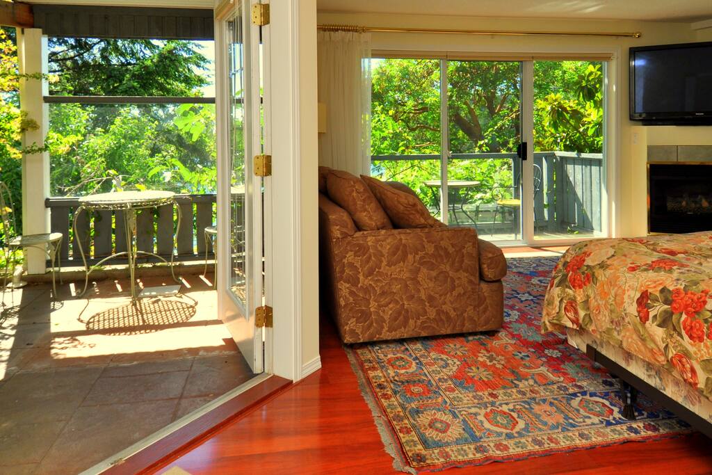 Outdoor patio, the room and a glimpse of the balcony