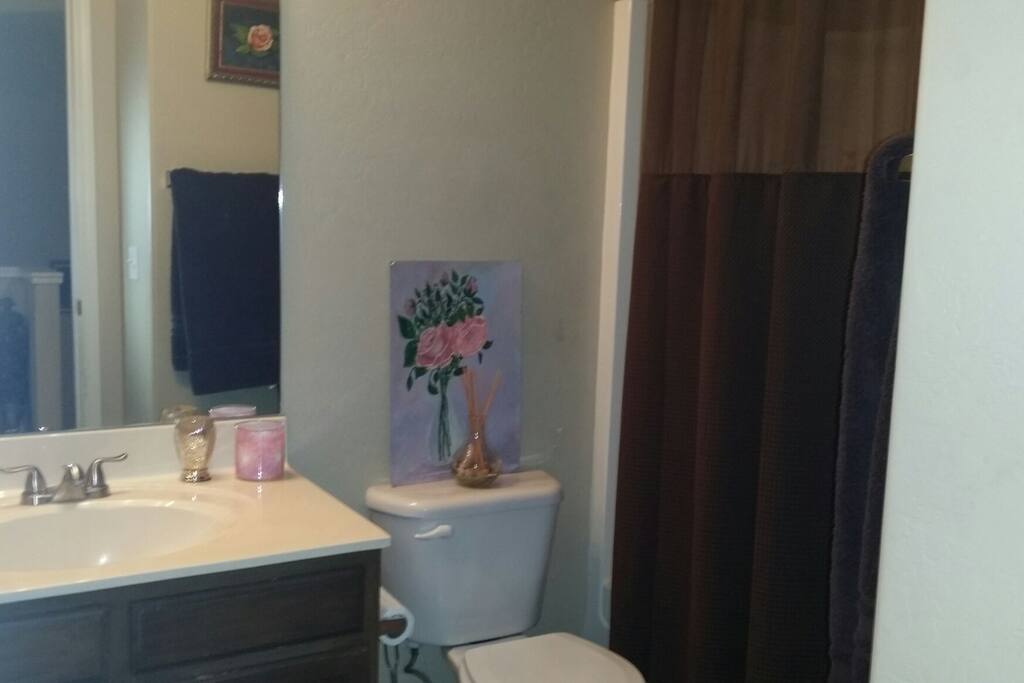Semi -Private bathroom space. Hosts have our own bathroom in the Mastersuite but this bathroom is shared among our Airbnb guests.