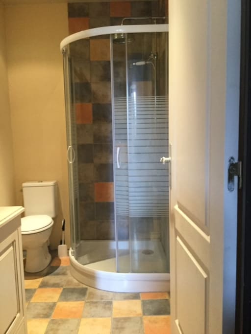 Main bathroom with large shower.