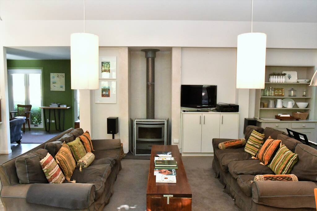 Lounge area view showing wood burner...perfect for cozy winter evenings in front of the fire