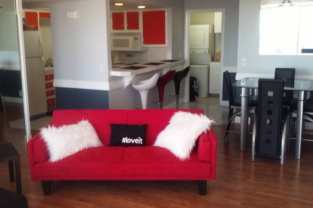 A glimpse of the living and dining area