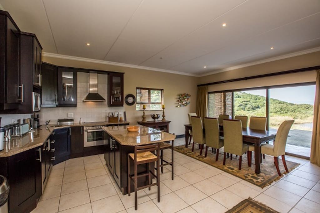 Kitchen and dining room with great views