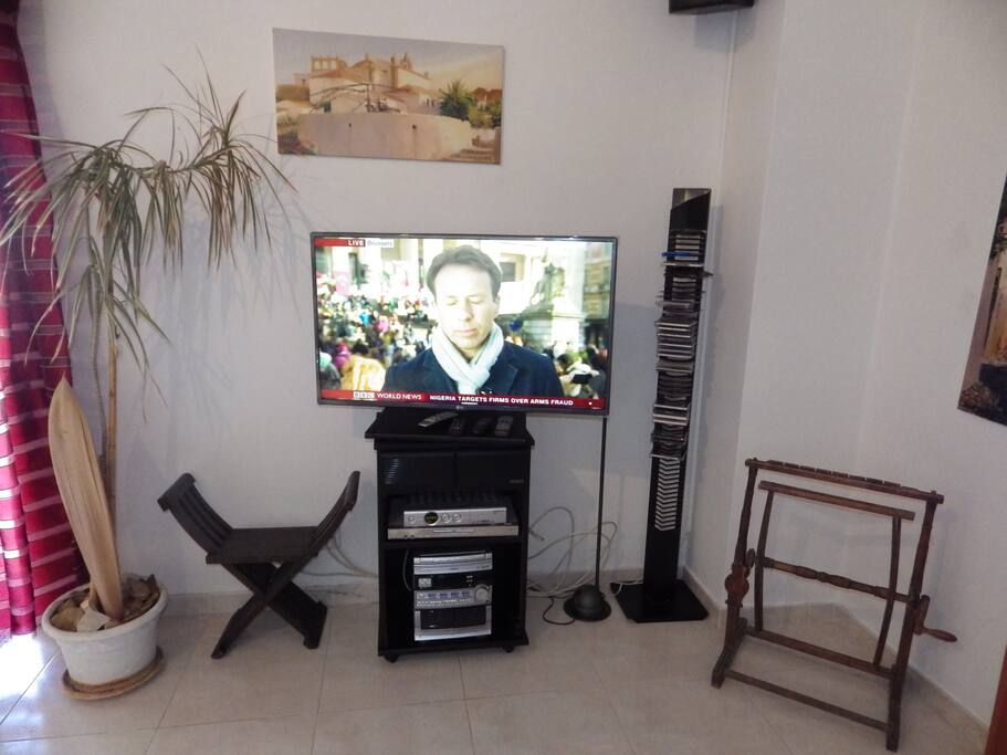Television with Sat. Receiver and many foreign channels.