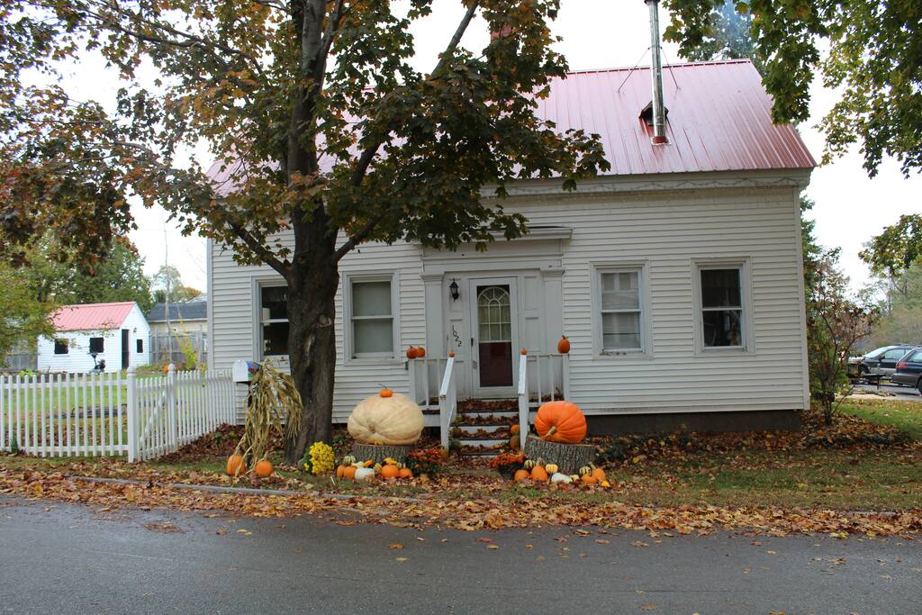 This is the front of our house with our fall pumpkin display.