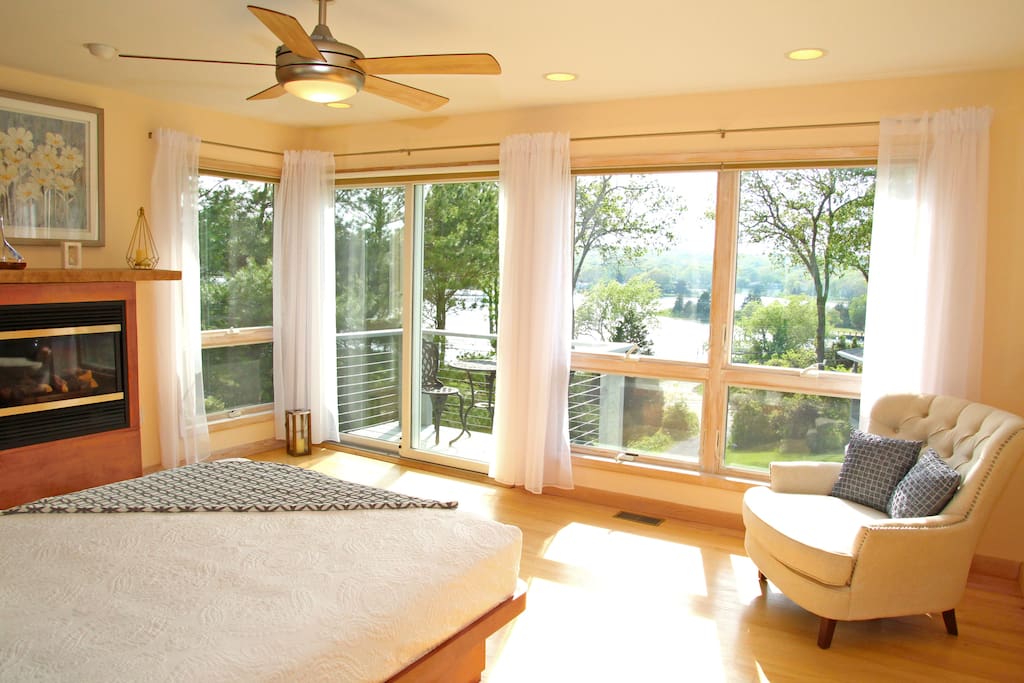 Master Bedroom with Balcony, and Three Mile Harbor Water View